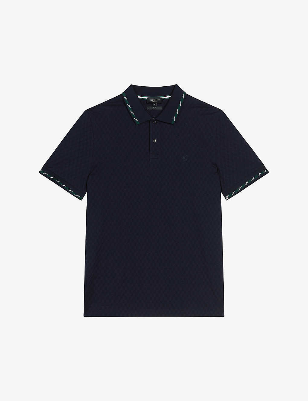 Ted Baker Mens Navy Striped-trim Regular-fit Cotton Polo Shirt