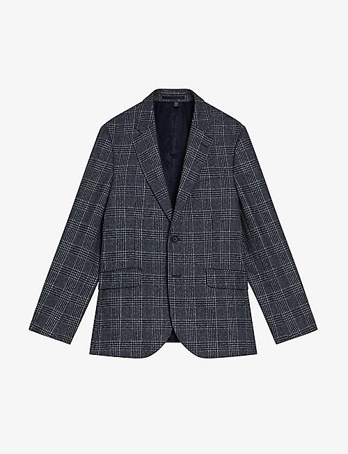 TED BAKER: Alfiej single-breasted check wool and cashmere-blend blazer