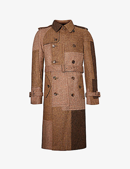 JUNYA WATANABE: Patchwork spread-collar regular-fit wool coat