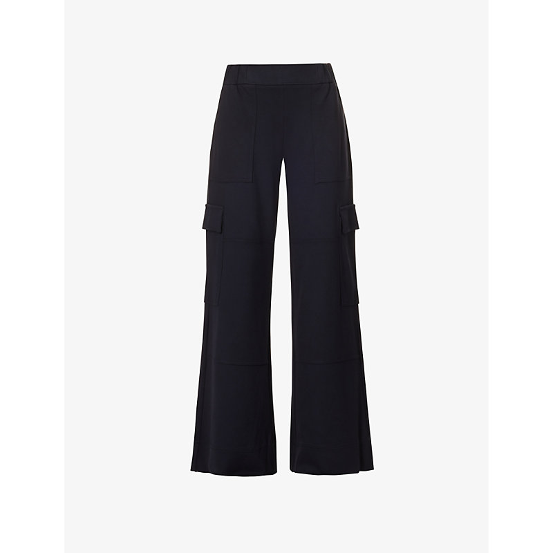 Me And Em Womens Navy Mid-rise Wide-leg Stretch-woven Trousers