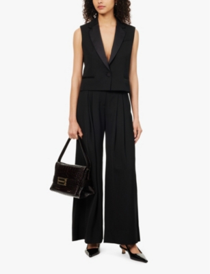 ME AND EM AND EM WOMENS BLACK WIDE-LEG HIGH-RISE WOOL-BLEND TWILL TROUSERS 