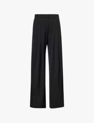 Me And Em Womens Black Wide-leg High-rise Wool-blend Twill Trousers In Black
