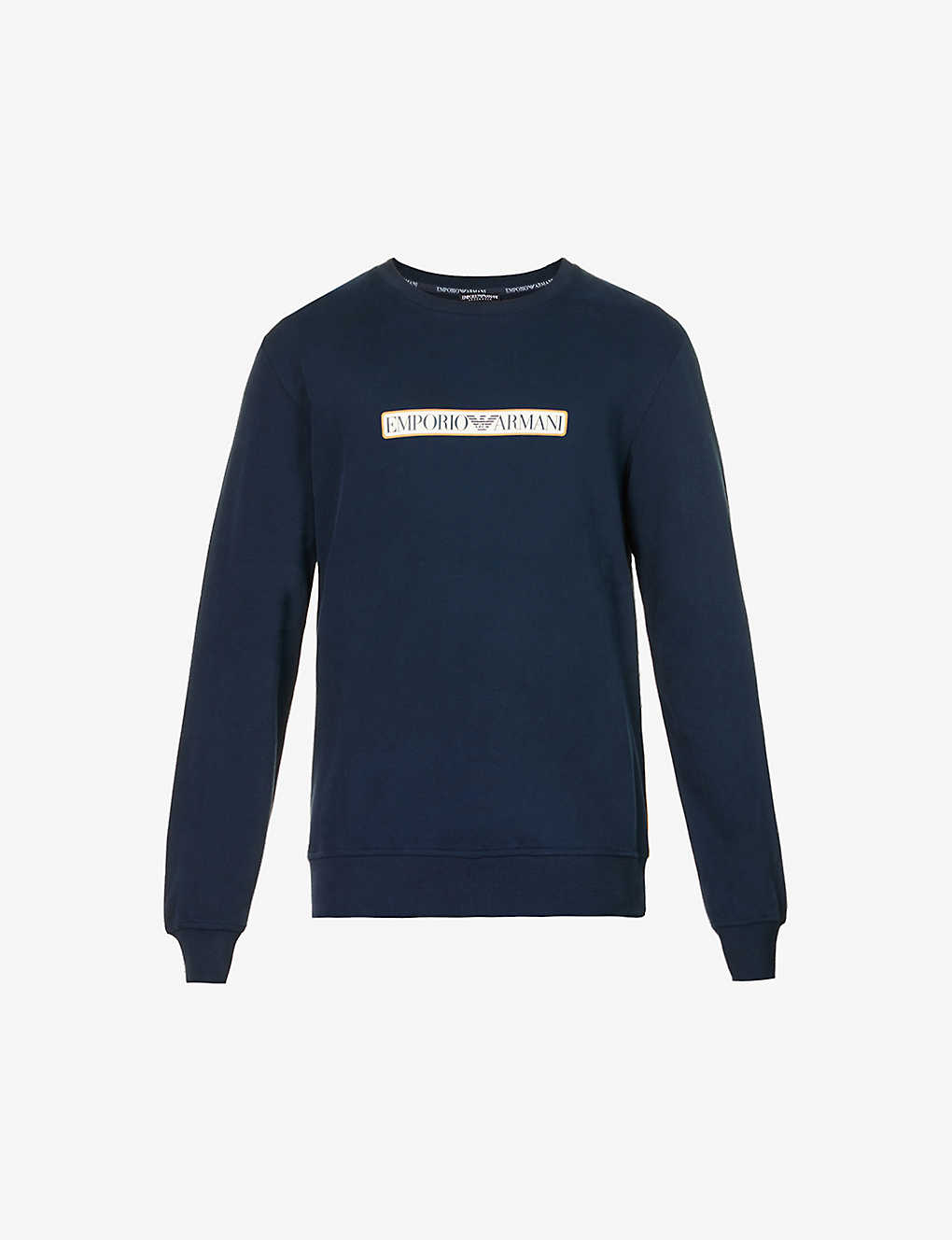 Emporio Armani Mens Marine Brand-print Crew-neck Cotton-jersey Sweatshirt