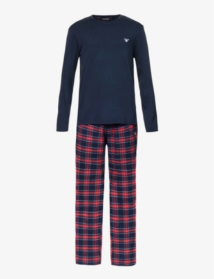 EMPORIO ARMANI: Brand-embroidered cotton pyjama set