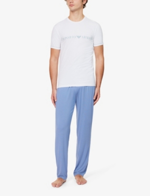 Shop Emporio Armani Men's Bianco Brand-print Contrast-stitch Stretch-cotton Pyjama T-shirt