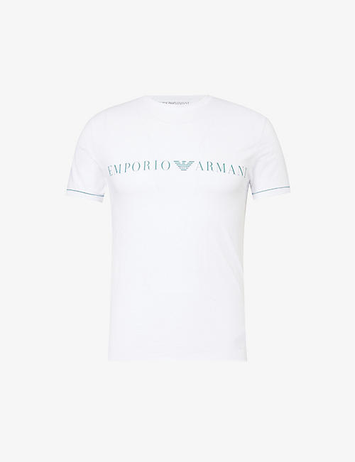 EMPORIO ARMANI: Brand-print contrast-stitch  stretch-cotton pyjama T-shirt