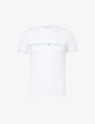 Emporio Armani Mens Bianco Brand-print Contrast-stitch Stretch-cotton Pyjama T-shirt