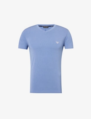 EMPORIO ARMANI: Brand-embroidered V-neck stretch-modal pyjama T-shirt