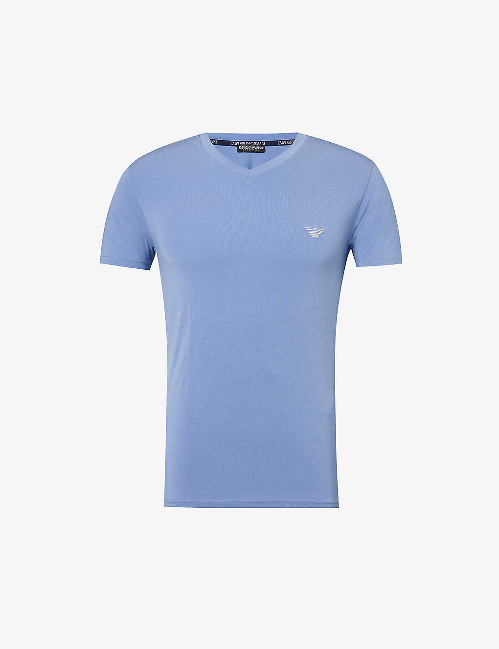 Emporio Armani Mens Oxford Brand-embroidered V-neck Stretch-modal Pyjama T-shirt In Navy