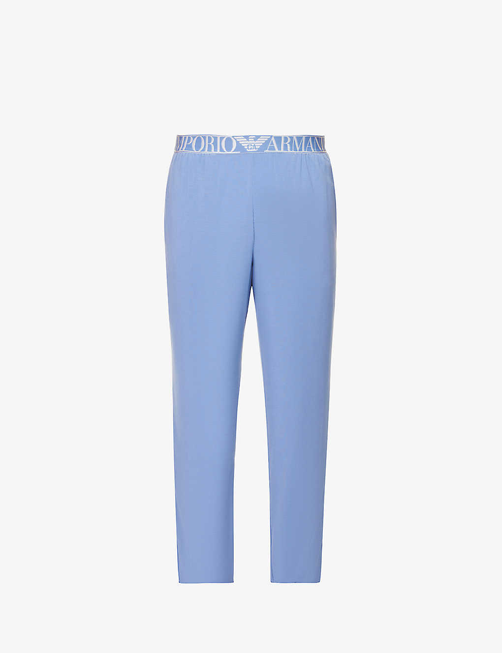 Emporio Armani Mens Oxford Branded-waistband Stretch-modal Pyjama Bottoms In Blue