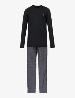 EMPORIO ARMANI Brand-print cotton pyjama set