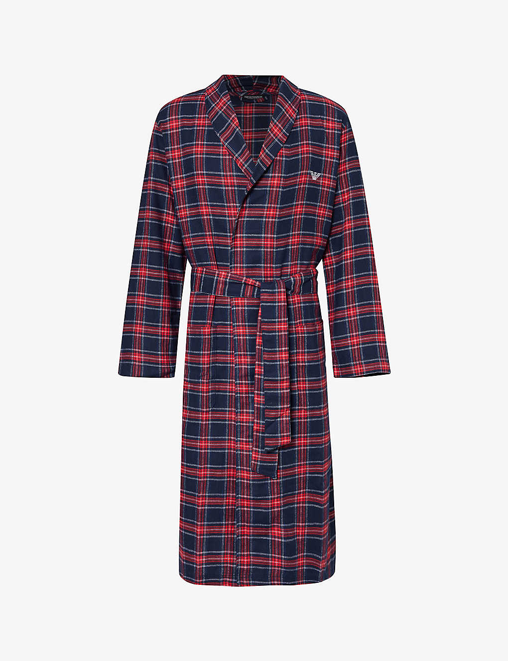 Emporio Armani Check-print Brand-embroidered Cotton Dressing Gown In Scozzese Marine/ross