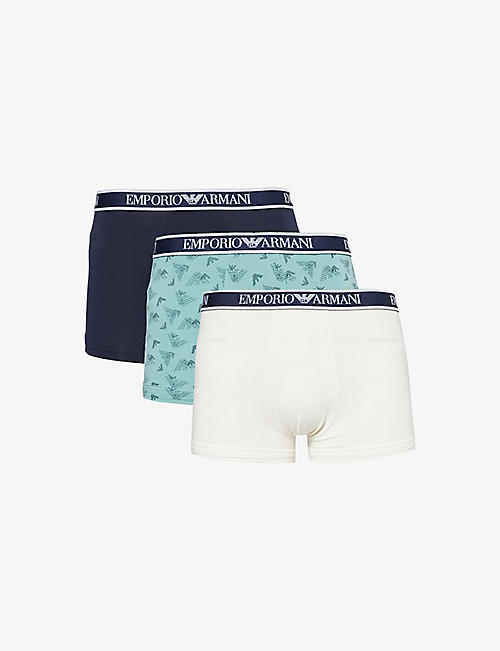 EMPORIO ARMANI: Branded-waist pack of three stretch-cotton trunks