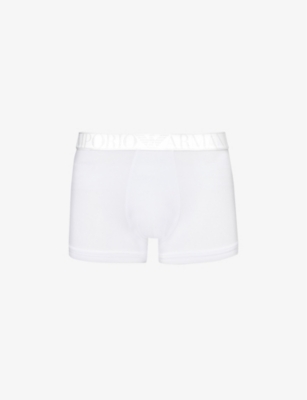 Emporio Armani Mens Bianco Branded-waist Stretch-jersey Trunks
