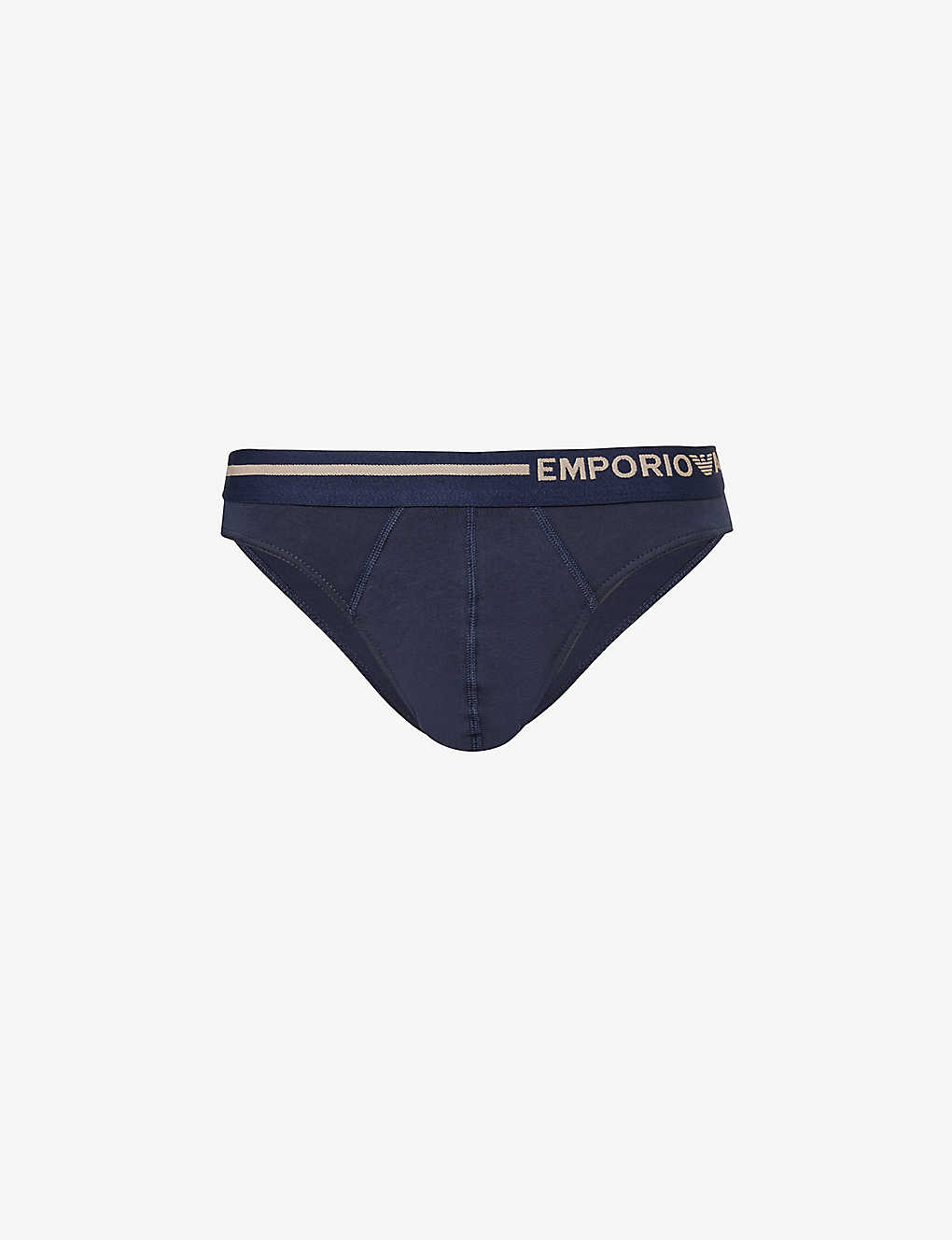 Emporio Armani Mens Marine Branded-waistband Stretch-cotton Brief In Blue