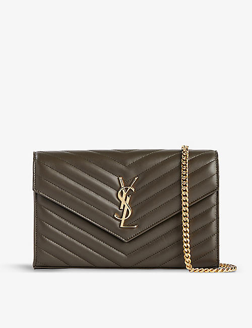 SAINT LAURENT: Brand-plaque quilted leather wallet on chain