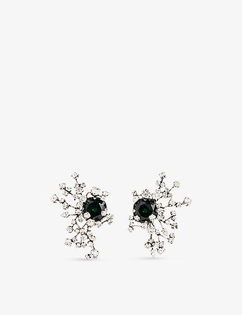 SAINT LAURENT: Constellation crystal-embellished brass earrings