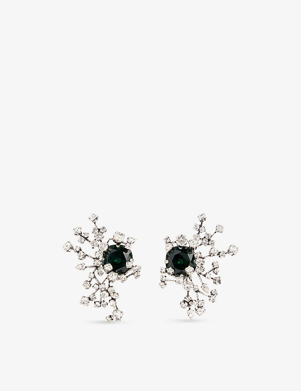 Saint Laurent Constellation Crystal-embellished Brass Earrings In Dark Green/oxi Silver