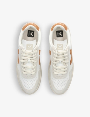 VEJA: V90 logo-embroidered low-top leather trainers