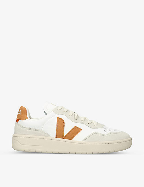 VEJA: V90 logo-embroidered low-top leather trainers