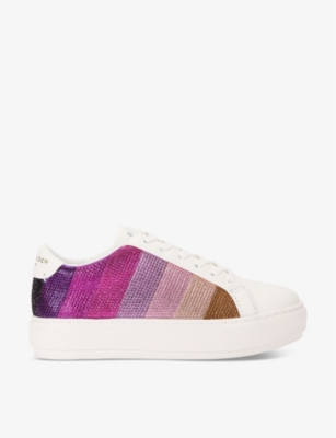 KURT GEIGER LONDON: Laney stripe crystal-embellished leather low-top trainers