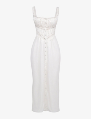 House Of Cb Womens Ivory Illiana Scalloped-trim Bodice-top Stretch-silk Maxi Dress