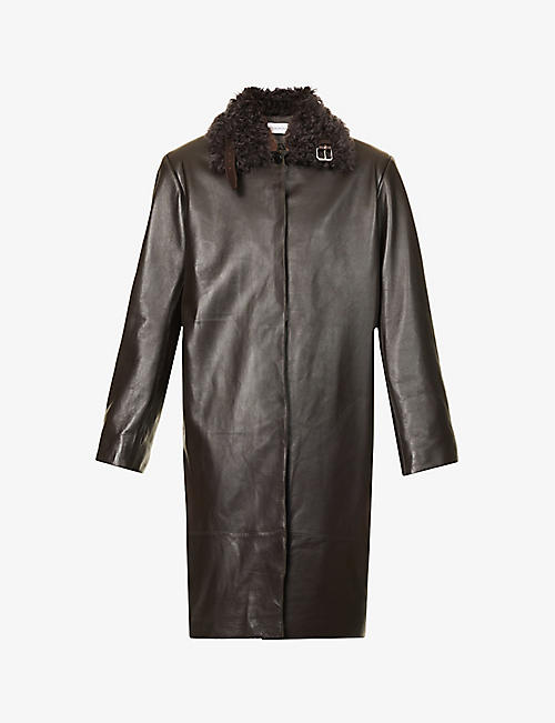 16 ARLINGTON: Enid faux-fur trimmed leather coat