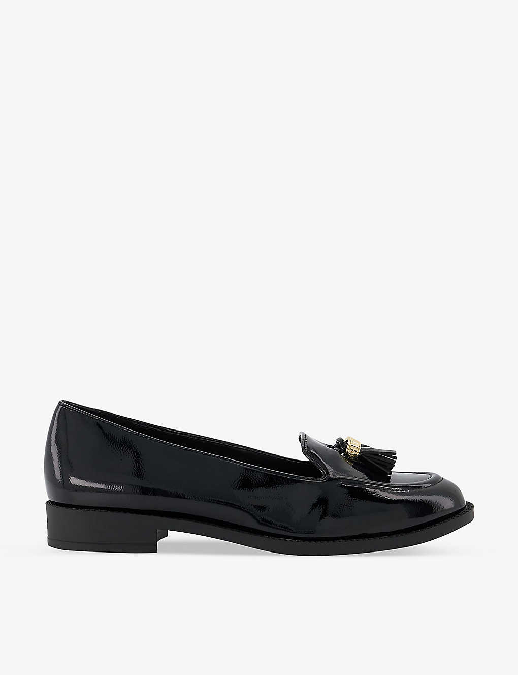 Dune Womens Black-patent Synthetic Global Tassel-embellished Patent Faux-leather Loafers