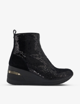 Dune Womens Black-sequins Sequin-embellished Pull-tab Canvas High-top Trainers