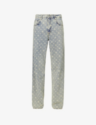 REPRESENT: Monogram-pattern brand-plaque straight-leg mid-rise jeans