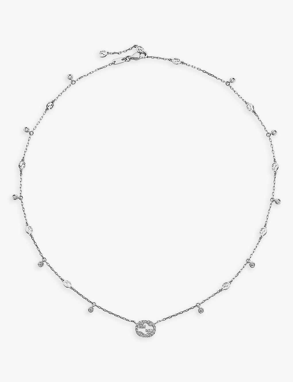 Gucci Womens White Gold Interlocked G 18ct White-gold And 0.27ct Diamond Charm Necklace