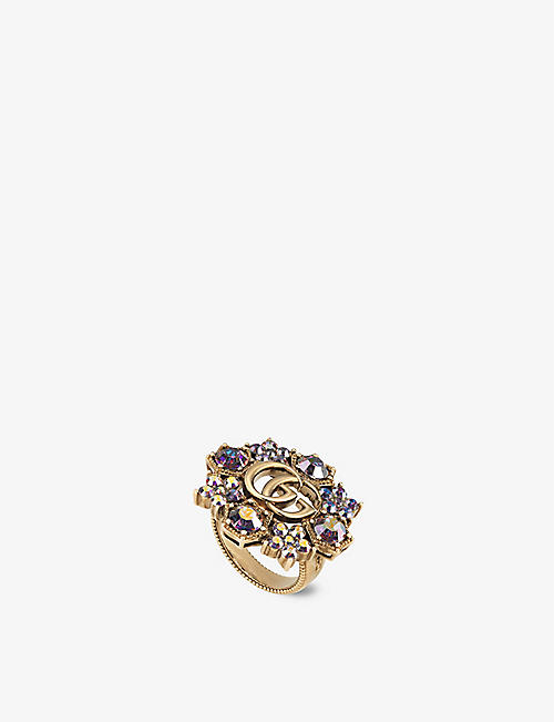 GUCCI: Fashion Show GG Marmont brass and crystal-embellished ring