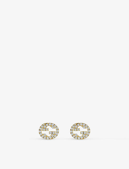 GUCCI: Interlocked G 18ct yellow gold and 0.38ct diamond stud earrings