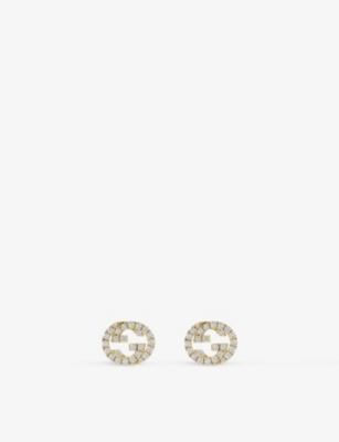 Gucci Womens Yellow Gold Interlocked G 18ct Yellow Gold And 0.38ct Diamond Stud Earrings
