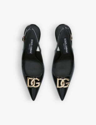 Shop Dolce & Gabbana Women's Black Devotion Patent-leather Slingback Courts