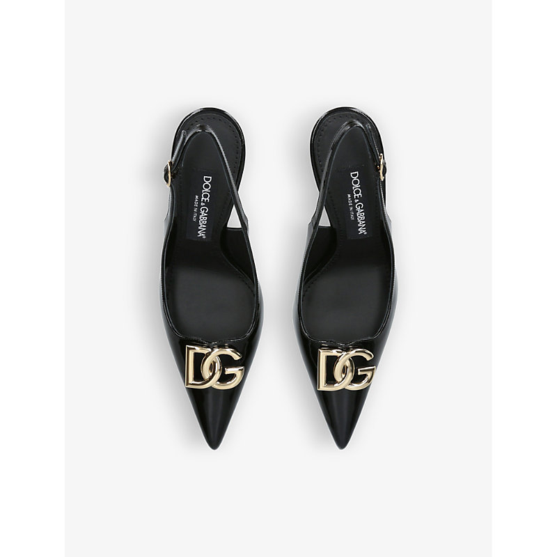 Shop Dolce & Gabbana Womens Black Devotion Patent-leather Slingback Courts