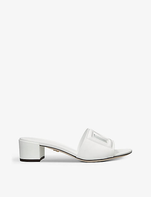 DOLCE & GABBANA: Bianca logo-embossed leather heeled mules