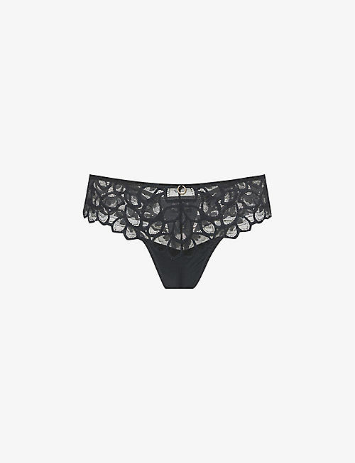 PANACHE: Allure floral-embroidered stretch-woven thong