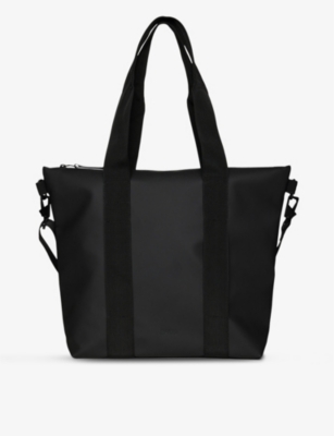 Rains Womens 01 Black Brand-tab Coated-shell Tote Bag