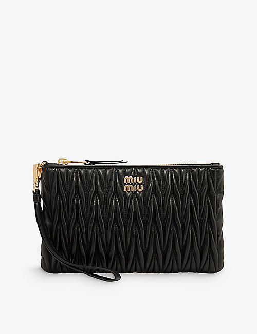 MIU MIU: Branded mini matelassé leather clutch bag