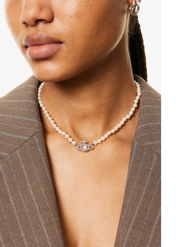 Olympia platinum-plated brass and pearl necklace