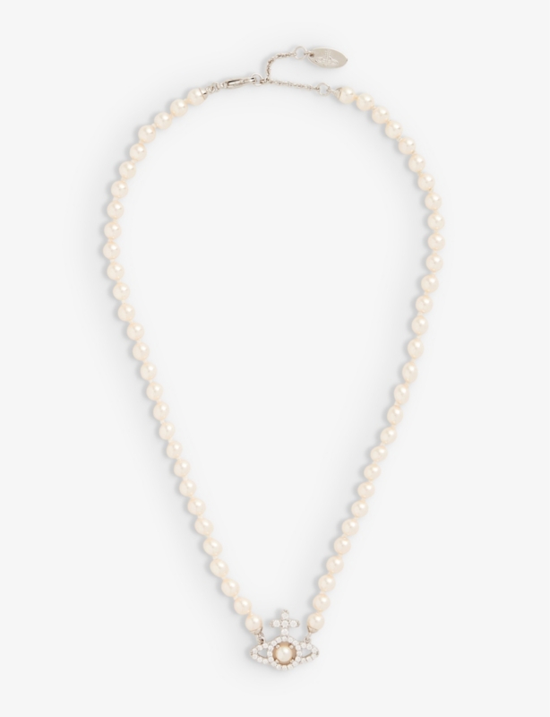 Olympia platinum-plated brass and pearl necklace