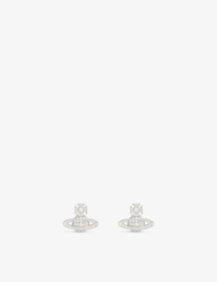 Vivienne Westwood Jewellery Carmela Bas Relief Platinum-plated Brass And Cubic Zirconia Earrings In Platinum / White Cz