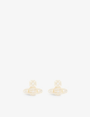 Vivienne Westwood Jewellery Carmela Bas Relief Platinum-plated Brass And Cubic Zirconia Earrings In Gold / White Cz