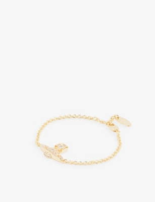 Vivienne Westwood Jewellery Carmela Bas Relief Brass And Cubic Zirconia Bracelet In Gold / White Cz