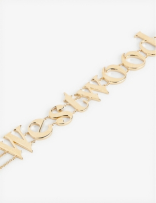 Shop Vivienne Westwood Jewellery Womens Gold / White Enamel Raimunda Branded-lettering Brass Choker