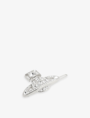 Vivienne Westwood Jewellery Corinne Crystal-embellished Brass And Cubic Zirconia Hair Clip In Platinum / Crystal