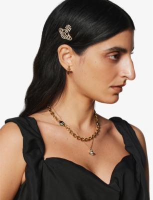 Shop Vivienne Westwood Jewellery Annalisa Brass Hair Clip In Gold / Crystal