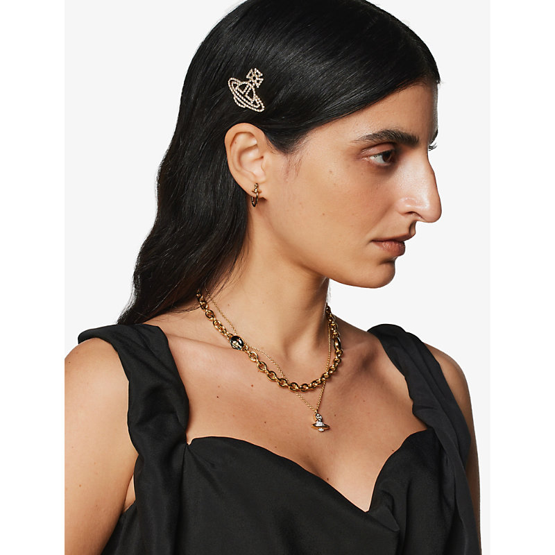 Shop Vivienne Westwood Jewellery Annalisa Brass Hair Clip In Gold / Crystal