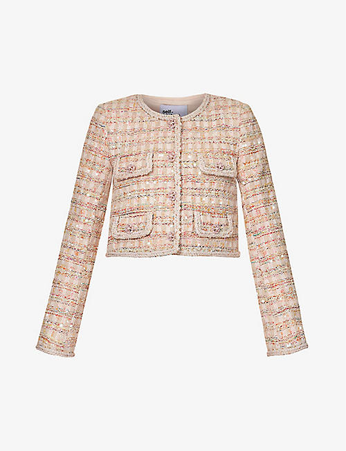 SELF-PORTRAIT: Sequin-embellished bouclé woven jacket